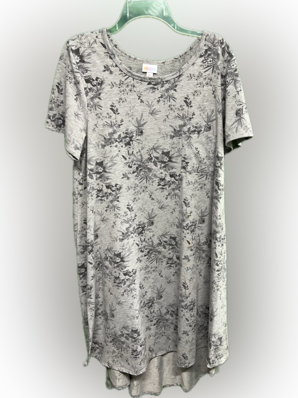 LuLaRoe Short Sleeve Carly Dress with Chest in Light Gray with Dark Floral Print